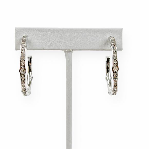 Monet Fashion Earrings Hoop Clear Rhinestones Post Pierced Silver Tone - Picture 3 of 9